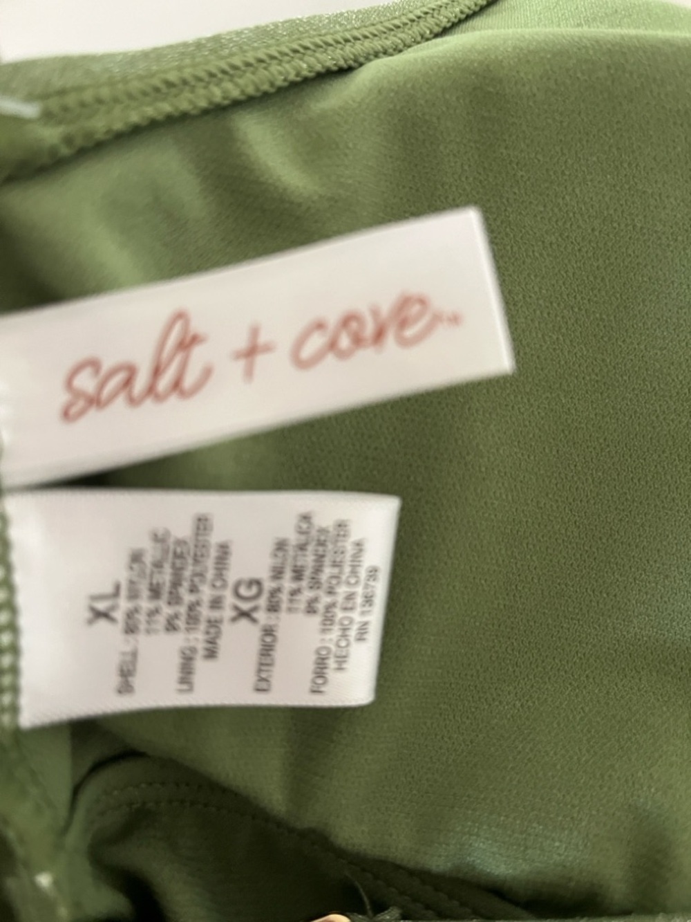 Salt + Cove Lurex Shimmer Green One-Piece Swimsuit with Side Drawstrings XL - Picture 6 of 9